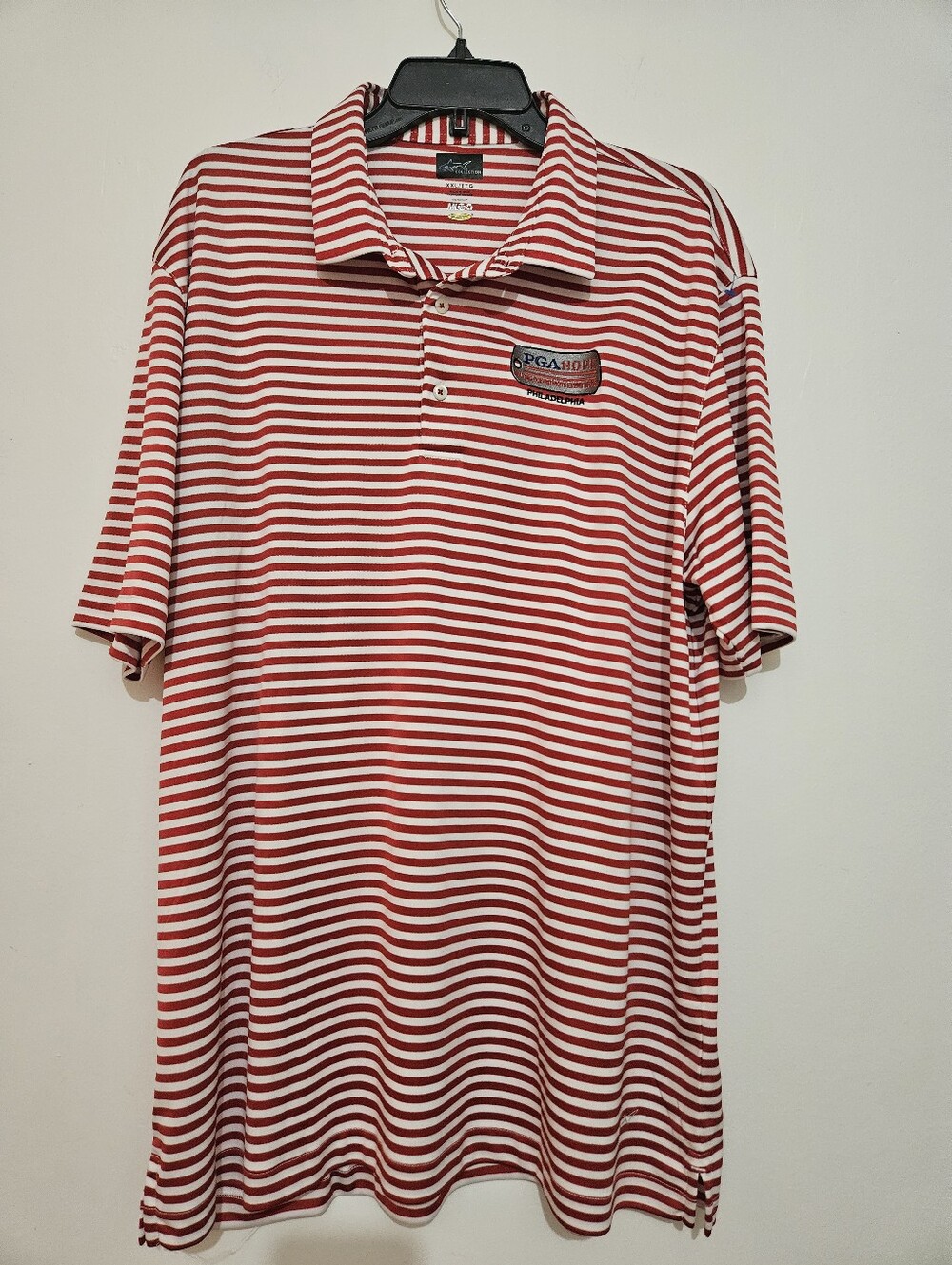 Greg Norman Collection Play Dry Men's Golf Polo Red/White Stripe Patch XXL